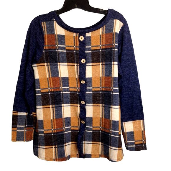 Vanilla Bay Long Sleeve Blue Plaid Button Front Sh - Picture 1 of 7